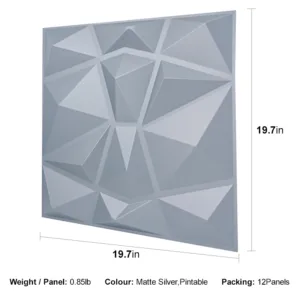 DIVINE DIMOND SILVER-3D Texture - Pack of 12 Stylish PVC Panels, Covering 32 Sq Ft - Elevate Your Interior Décor