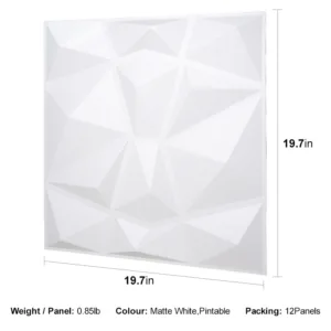 DIVINE DIMOND WHITE-3D Texture - Pack of 12 Stylish PVC Panels, Covering 32 Sq Ft - Elevate Your Interior Décor