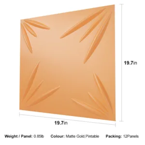 GRAND LINER GOLDEN-3D Texture - Pack of 12 Stylish PVC Panels, Covering 32 Sq Ft - Elevate Your Interior Décor!"