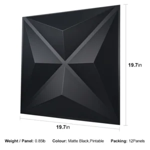 FINE STAR BLACK-3D Texture - Pack of 12 Stylish PVC Panels, Covering 32 Sq Ft - Elevate Your Interior Décor